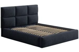 Windsor & Co Tmavě modrá sametová dvoulůžková postel Libera 180 x 200 cm s úložným prostorem