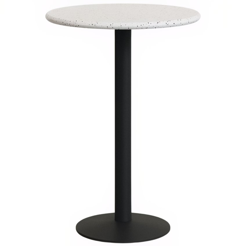 Kave Home Bílý terrazzo zahradní barový stůl Saura 70 cm s černou podnoží