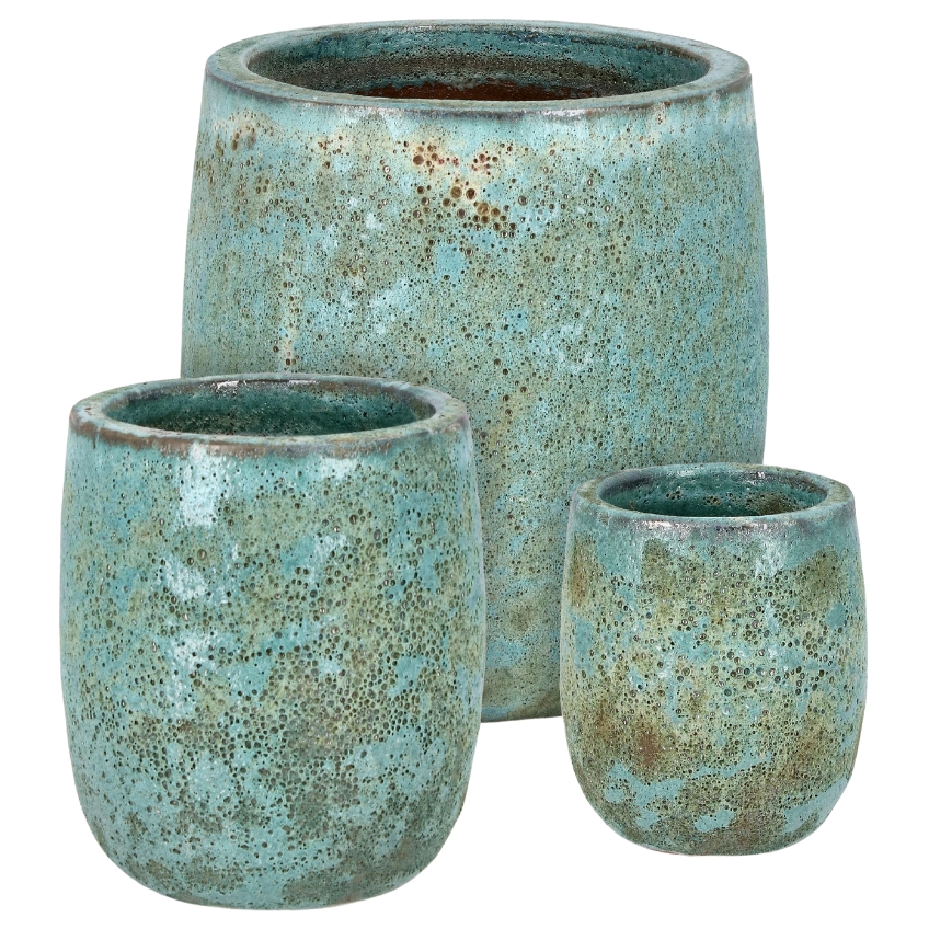 Set tří zelených terrazzo zahradních květináčů Bizzotto Duyen 23/30/41 cm