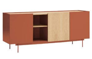 Cihlově červená dubová komoda Teulat Otto 180 x 49 cm
